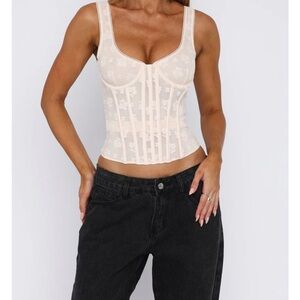 Me Myself and I White Fox, Cream Floral Corset Top
